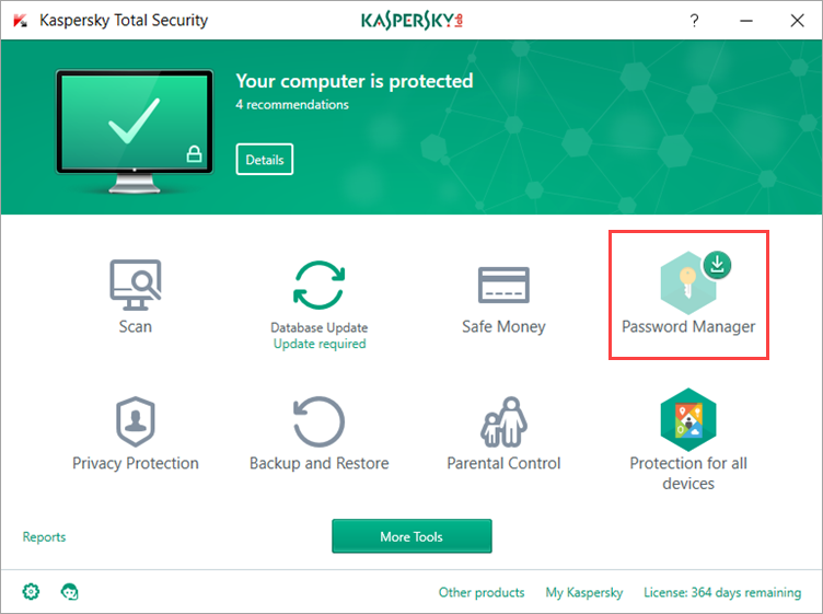 Image: Kaspersky Total Security main window