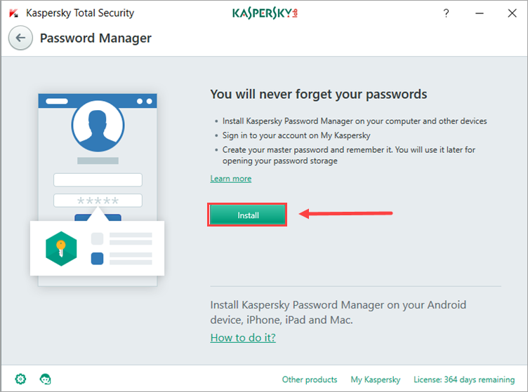Image: Password Manager launch window in Kaspersky Total Security