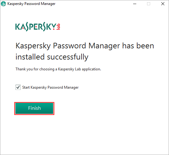 Image: Kaspersky Password Manager finish installation window