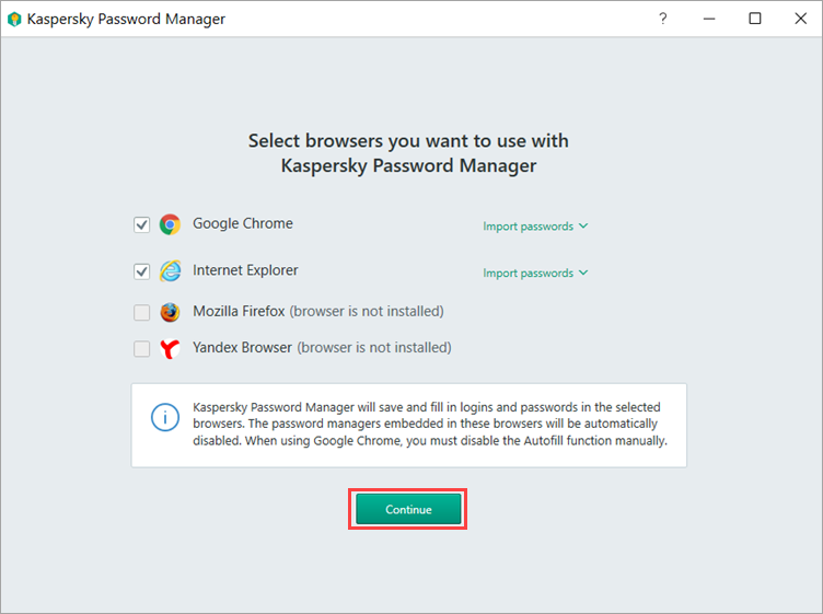 Image: Kaspersky Password Manager browser selection window