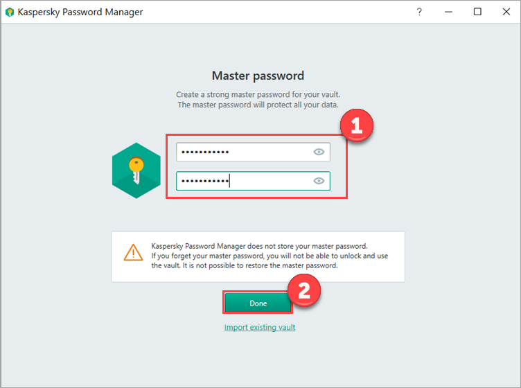 Image: Kaspersky Password Manager master password creation window