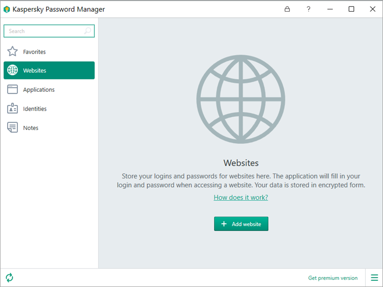 Image: the window of Kaspersky Password Manager