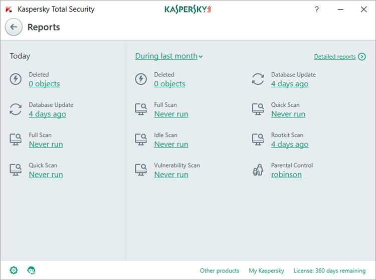 Image: Kaspersky Total Security Reports window