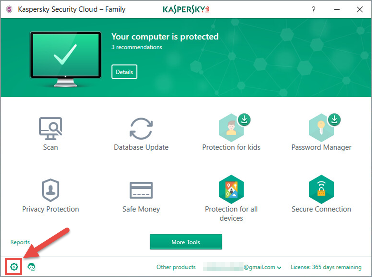 Картинка: главное окно программы Kaspersky Security Cloud