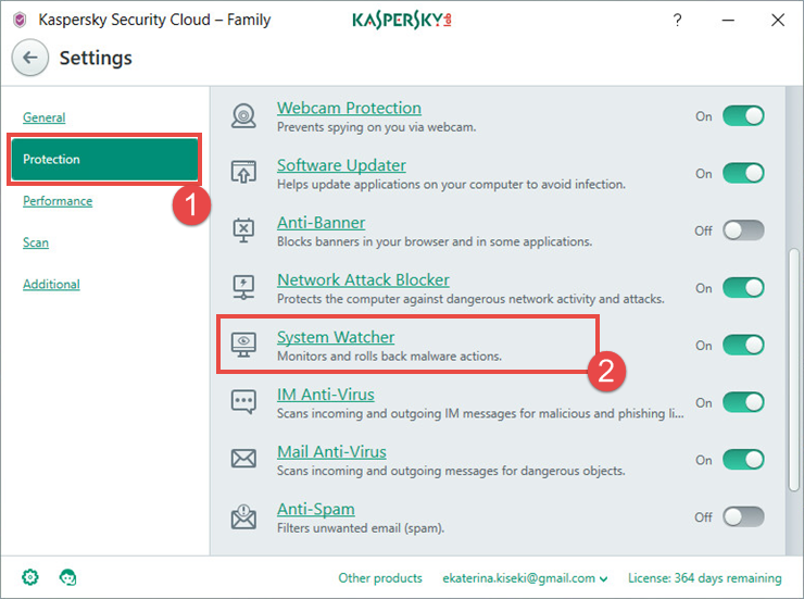 Картинка: окно Настройка в Kaspersky Security Cloud