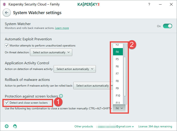 Картинка: окно Параметры Мониторинга активности в Kaspersky Security Cloud
