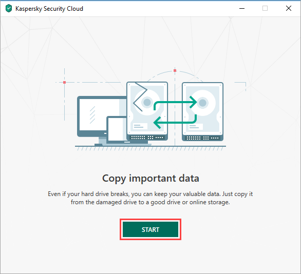 Copying data from the hard drive with Kaspersky Security Cloud 19