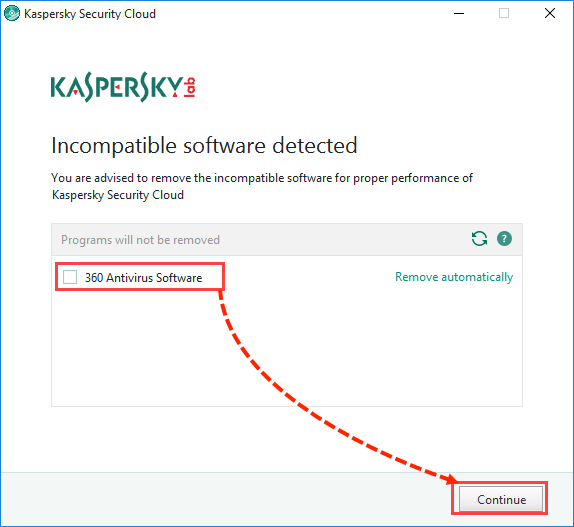 Installation of Kaspersky Security Cloud without removing incompatible software 