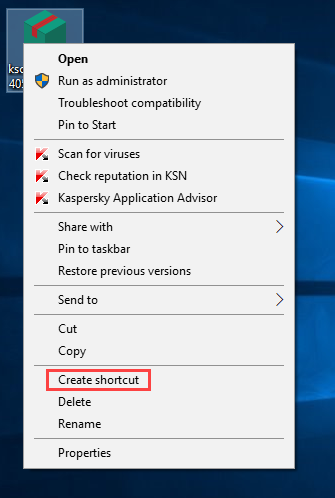 Shortcut creation for Kaspersky Security Cloud installer