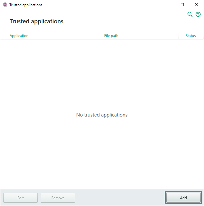 Image: Trusted applications window in Kaspersky Security Cloud