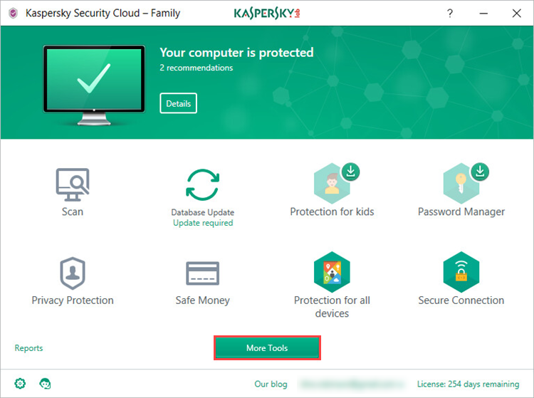 Image: How to select More Tools in Kaspersky Security Cloud