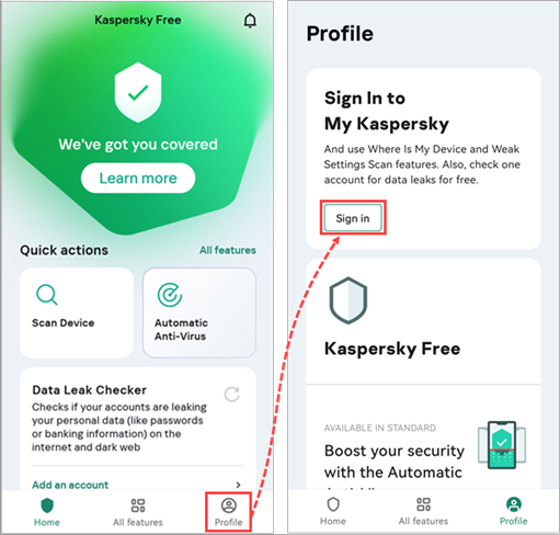 Kaspersky for Android main window