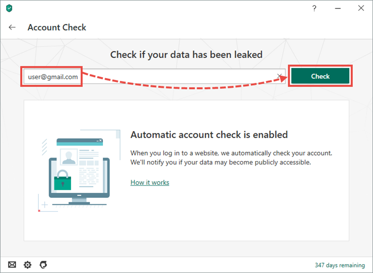 Checking an account in Kaspersky Security Cloud 19