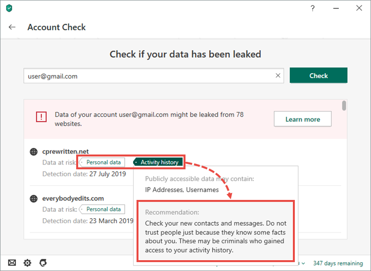 Protection recommendations in Kaspersky Security Cloud 19