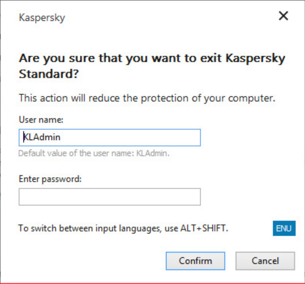 Password prompt when uninstalling a Kaspersky product