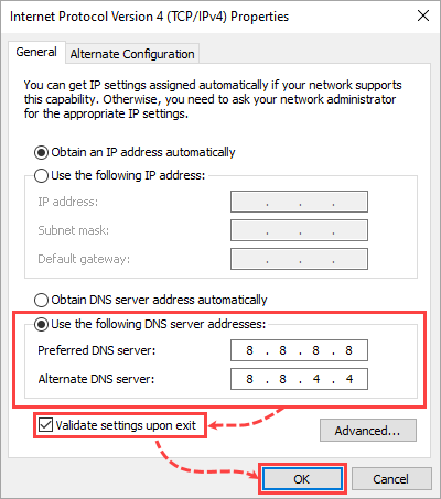 Setting Google Public DNS in Windows 10