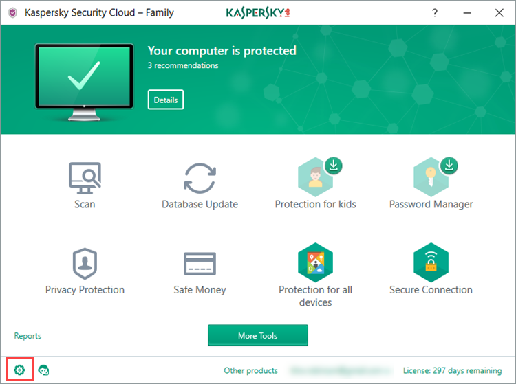 Image: Kaspersky Security Cloud main window