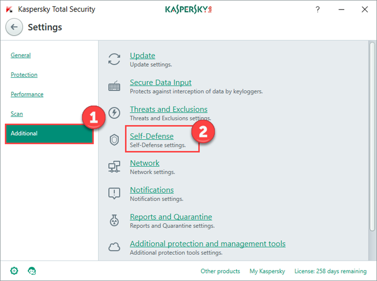 Image: Kaspersky Total Security Settings window