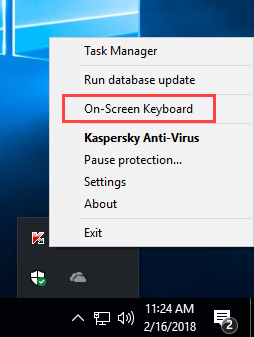 How to open On-Screen Keyboard from the Kaspersky Anti-Virus 2018 shortcut menu