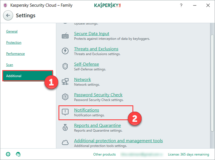 Image: Kaspersky Security Cloud Settings window