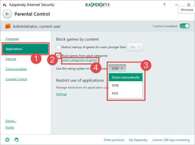 Kaspersky Internet Security Settings window