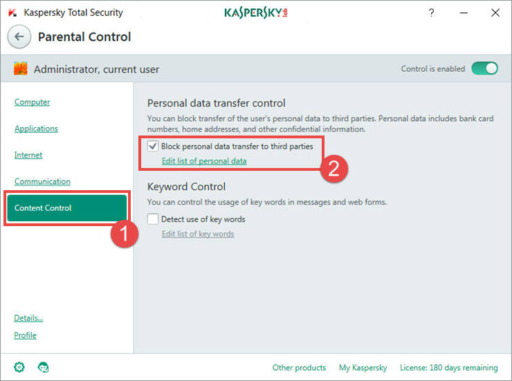 Enabling encrypted connections control when Parental Control is enabled in Kaspersky Internet Security