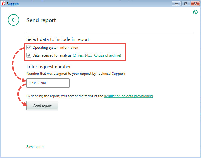 Sending the report to Kaspersky Total Security 2018