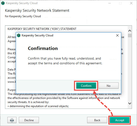 The Kaspersky Security Network Statement window of Kaspersky Security Cloud