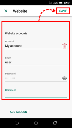 Saving account credentials Kaspersky Password Manager vault