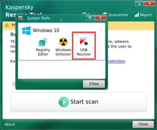 tilfredshed billet Ripples USB Recover tool in Kaspersky Rescue Disk 18