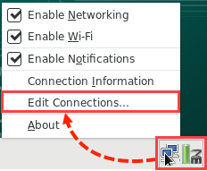 Opening network connection settings in Kaspersky Rescue Disk 18 