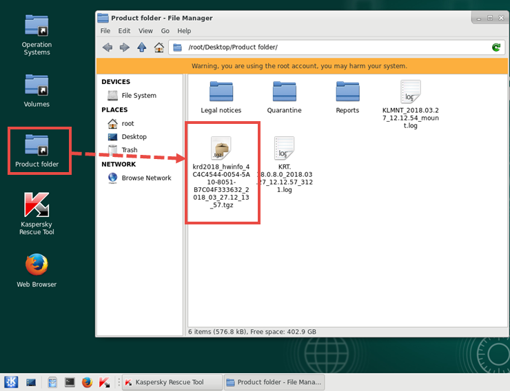 Hardware info file in the Kaspersky Rescue Tool file manager