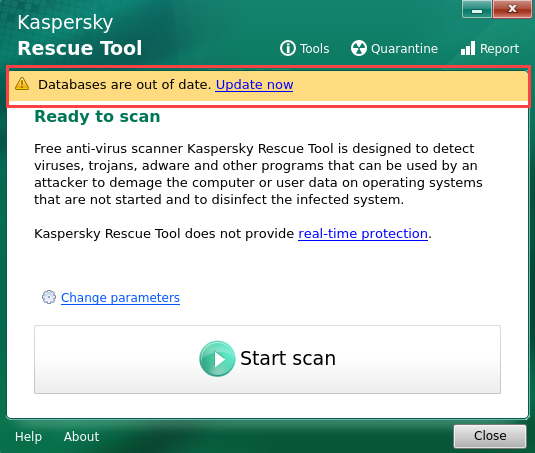 Databases out of notification in Kaspersky Rescue Tool