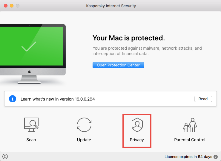 Privacy preferences in Kaspersky Internet Security 19 for Mac