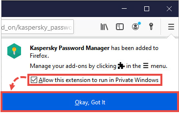 Allowing the extension to run in private browsing mode