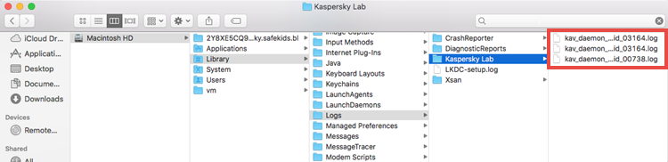 Trace files location in Kaspersky Internet Security 19 for Mac