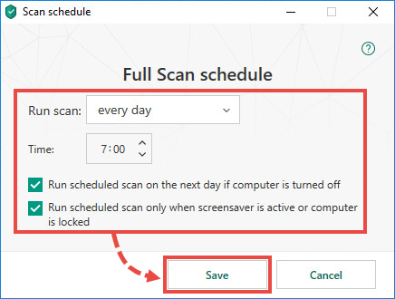 Configuring a scan schedule in Kaspersky Total Security 19