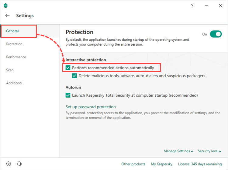 Configuring automatic and interactive protection modes in Kaspersky Total Security 19