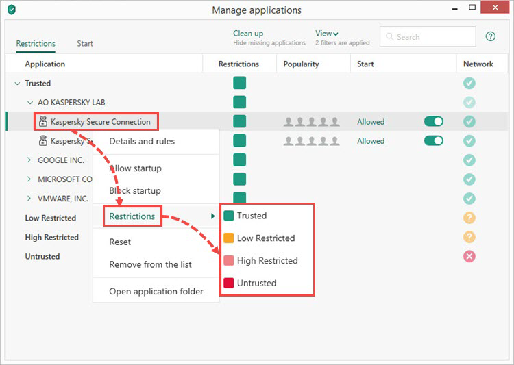 Setting application restrictions with Kaspersky Total Security 19
