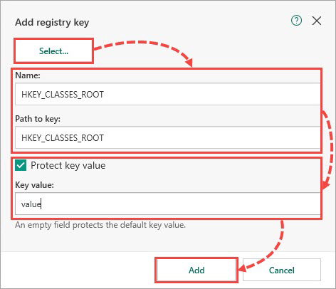 Adding a registry key to a resource in Kaspersky Total Security 19