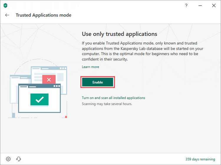 Enabling the Trusted Applications mode in Kaspersky Total Security 19