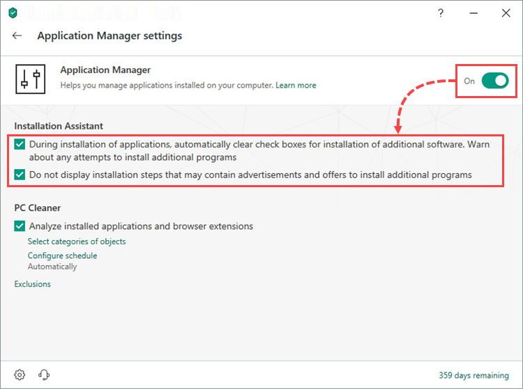 Enabling and configuring Application manager in Kaspersky Total Security 19