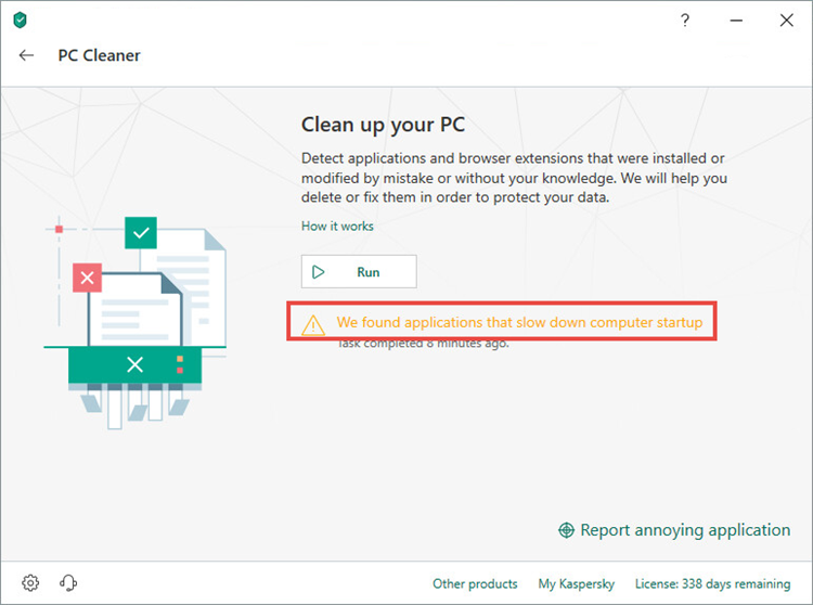 Viewing applications detected by PC Cleaner in Kaspersky Security Cloud 19