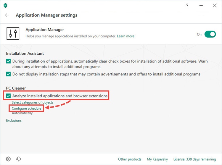 Configuring the PC Cleaner schedule in Kaspersky Security Cloud 19