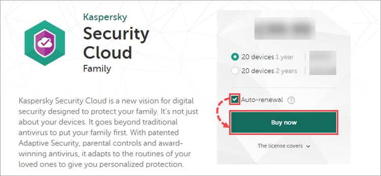 Purchasing Kaspersky Security Cloud - Family in My Kaspersky