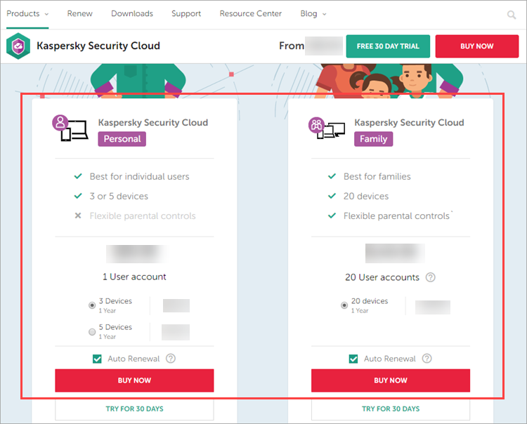 Purchasing Kaspersky Security Cloud - Personal or Family on the offical Kaspersky Lab website