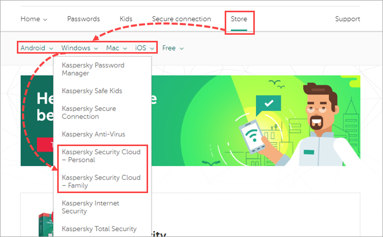 Opening the Kaspersky Security Cloud - Personal or Family online store page in My Kaspersky