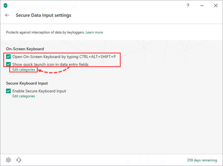 Configuring the startup settings for On-Screen Keyboard in Kaspersky Security Cloud 19