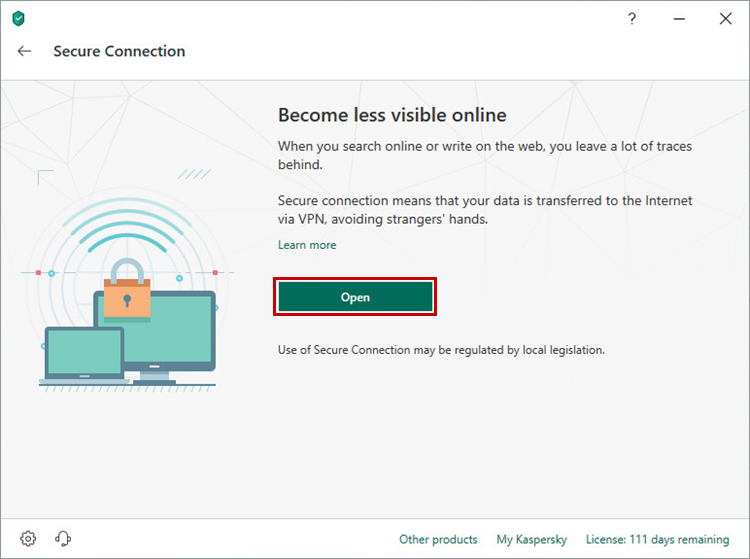 Starting Kaspersky Secure Connection through Kaspersky Total Security 19
