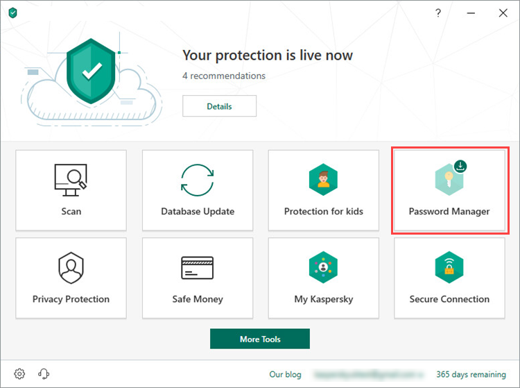 Opening Password Manager in Kaspersky Security Cloud 19
